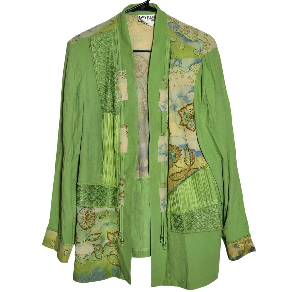 Nancy Bolen City Girl Patchwork Open Front Jacket XL Mixed Media Art Vintage